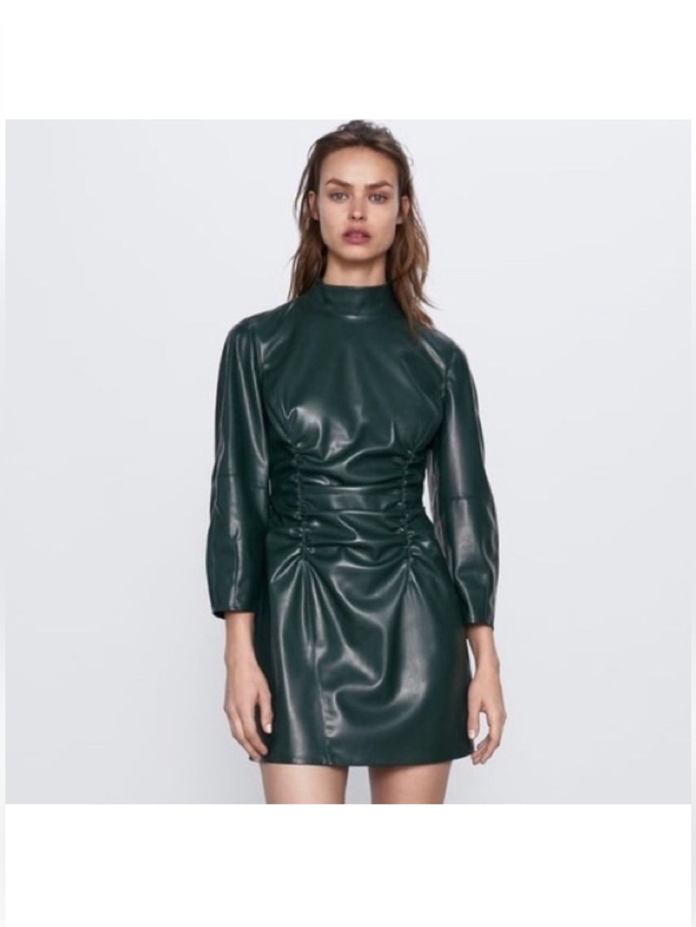 Zara Green Leather Long Sleeve Dress